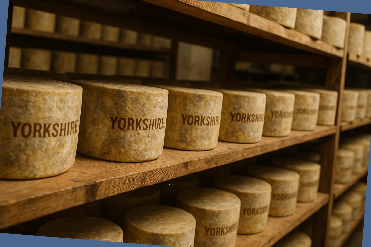 Shelves of Yorkshire cheeses ready for packing